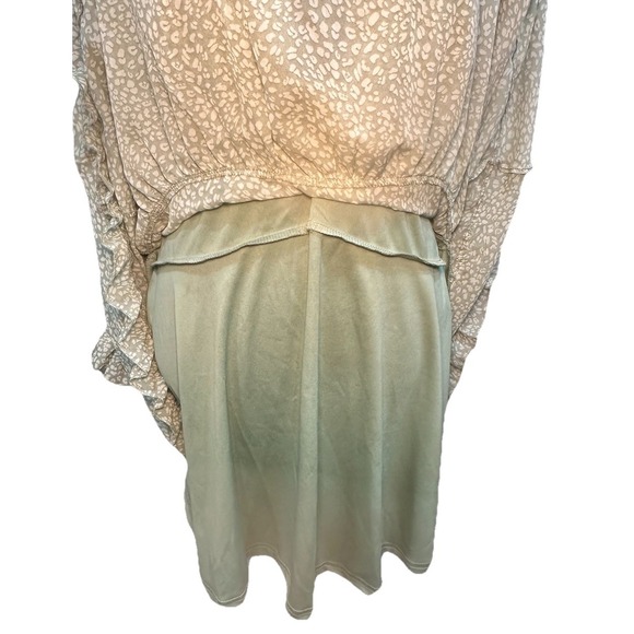 Sundress Women's Dress Large Green Ruffles White Print Open Back Long Sleeves - Picture 14 of 16